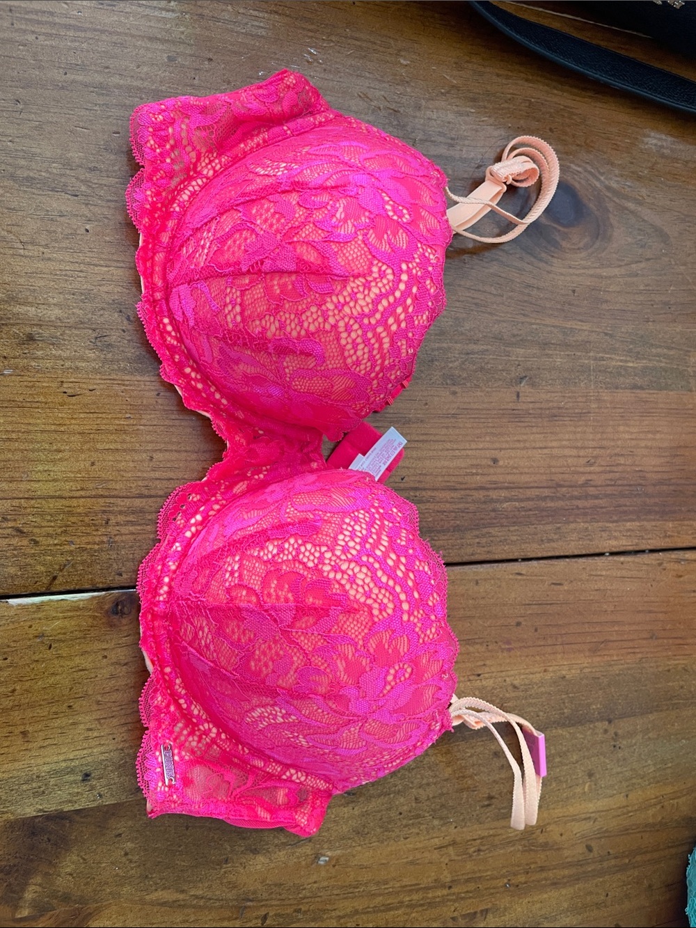 PINK Victoria's Secret Hot Pink Lace Push-Up Bra
